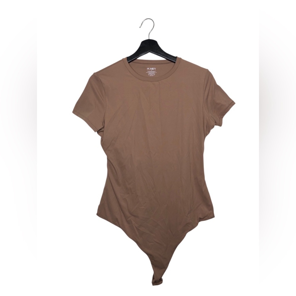 PUMIEY Women’s Short Sleeve Bodysuit, Taupe, XL